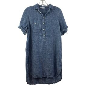 Free People x CP Shades Blue Linen Henley Tunic Shirt Dress XS Made in USA